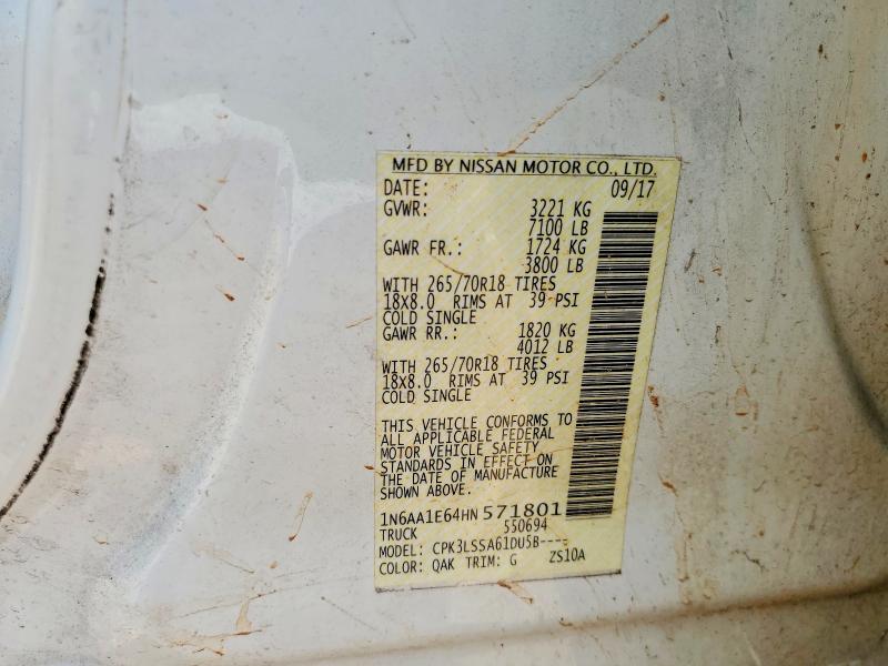 2017 Nissan Titan მანქანა იყიდება აუქციონზე, vin: 1N6AA1E64HN571801, აუქციონის ნომერი: 60069116