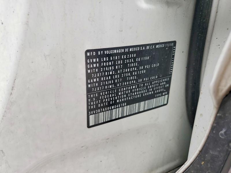 2019 Volkswagen Tiguan მანქანა იყიდება აუქციონზე, vin: 3VV3B7AX6KM046168, აუქციონის ნომერი: 61567326
