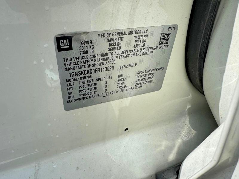 2015 Chevrolet Tahoe მანქანა იყიდება აუქციონზე, vin: 1GNSKCKC0FR113020, აუქციონის ნომერი: 62634826