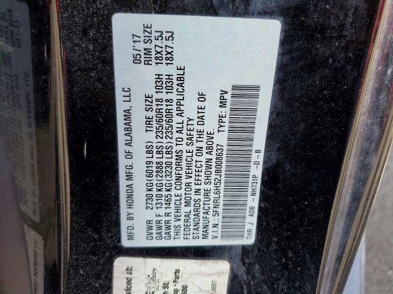 Продаж на аукціоні авто 2018 Honda Odyssey, vin: 5FNRL6H52JB008637, номер лоту: 60809736