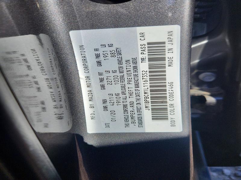 63190406 :رقم المزاد ، JM1BPBCM1L1167352 vin ، 2020 Mazda 3 مزاد بيع