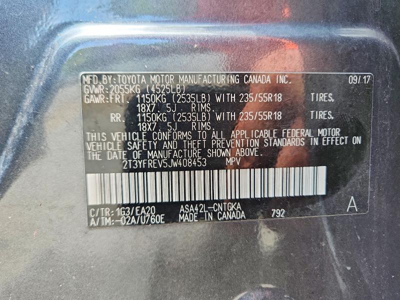 2018 Toyota Rav4 მანქანა იყიდება აუქციონზე, vin: 2T3YFREV5JW408453, აუქციონის ნომერი: 63598096