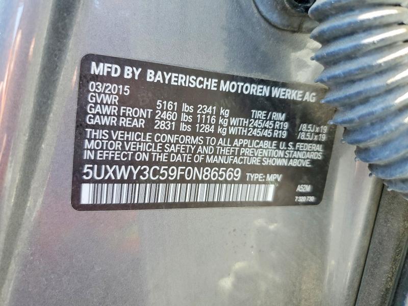 2015 Bmw X3 მანქანა იყიდება აუქციონზე, vin: 5UXWY3C59F0N86569, აუქციონის ნომერი: 60575236