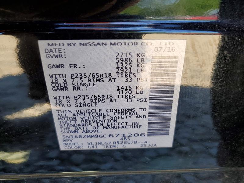 2016 Nissan Pathfinder მანქანა იყიდება აუქციონზე, vin: 5N1AR2MM9GC671206, აუქციონის ნომერი: 61345546