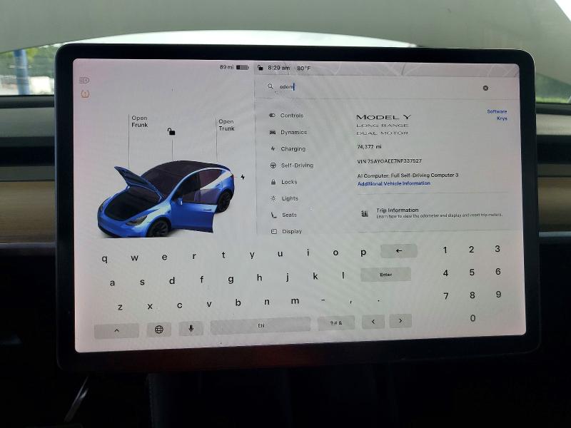 Aukcja sprzedaży 2022 Tesla Model Y, vin: 7SAYGAEE7NF337527, numer aukcji: 61712436