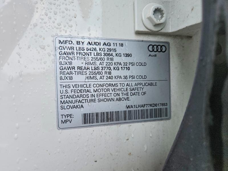 2019 Audi Q7 მანქანა იყიდება აუქციონზე, vin: WA1LHAF77KD017853, აუქციონის ნომერი: 60129276