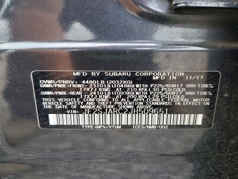 Продажа на аукционе авто 2018 Subaru Forester, vin: JF2SJARC2JH509651, номер лота: 61238086