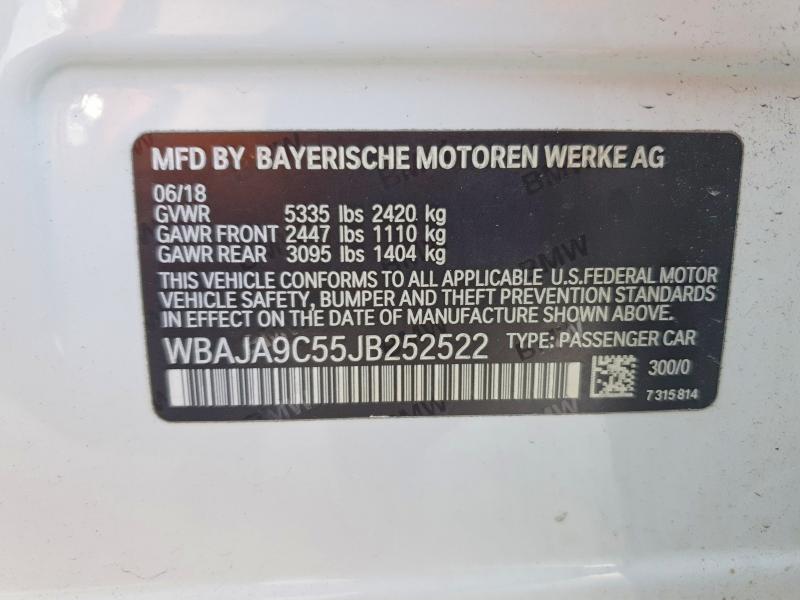 2018 Bmw 530e მანქანა იყიდება აუქციონზე, vin: WBAJA9C55JB252522, აუქციონის ნომერი: 62948236