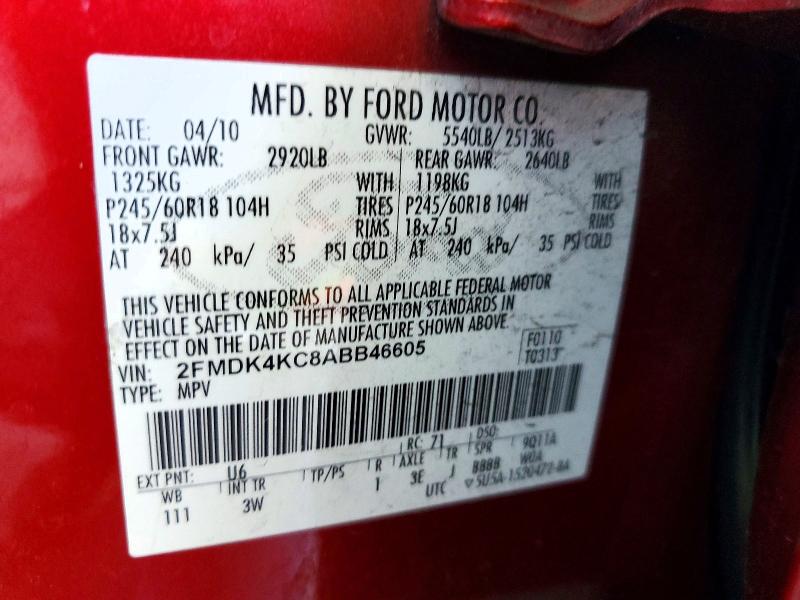 Aukcja sprzedaży 2010 Ford Edge, vin: 2FMDK4KC8ABB46605, numer aukcji: 62710846