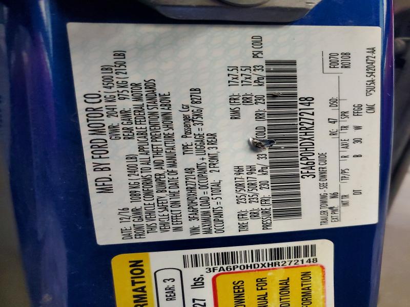 2017 Ford Fusion მანქანა იყიდება აუქციონზე, vin: 3FA6P0HDXHR272148, აუქციონის ნომერი: 63333616