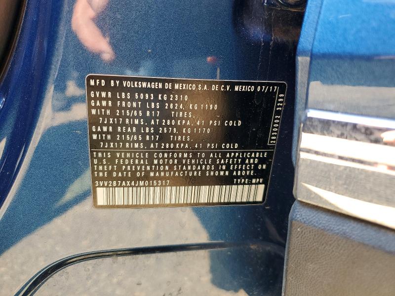 Aukcja sprzedaży 2018 Volkswagen Tiguan, vin: 3VV2B7AX4JM015317, numer aukcji: 58963376