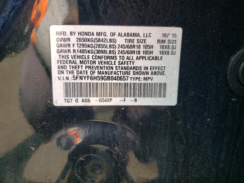 Aukcja sprzedaży 2016 Honda Pilot, vin: 5FNYF6H59GB040657, numer aukcji: 62073086