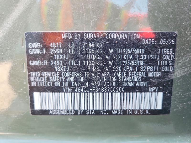Aukcja sprzedaży 2025 Subaru Crosstrek, vin: 4S4GUHF61S3755250, numer aukcji: 60938116