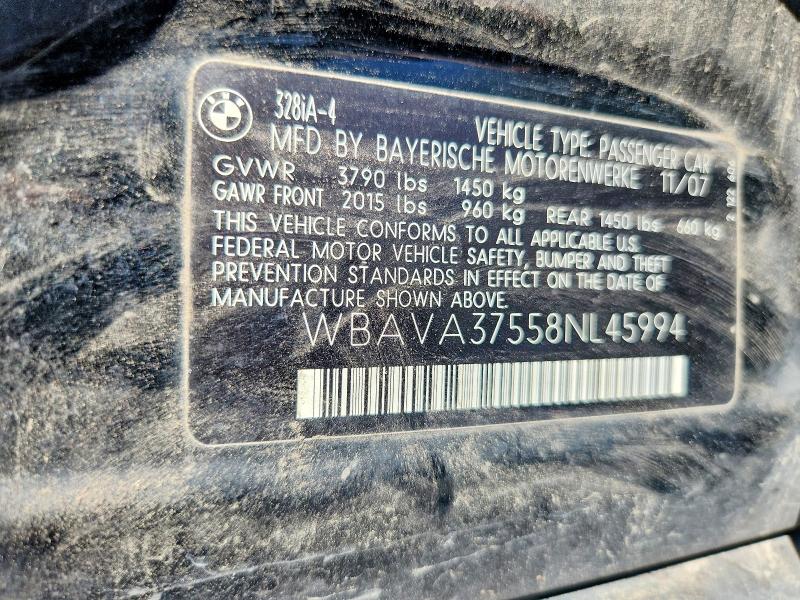 Продаж на аукціоні авто 2008 Bmw 328, vin: WBAVA37558NL45994, номер лоту: 62827326