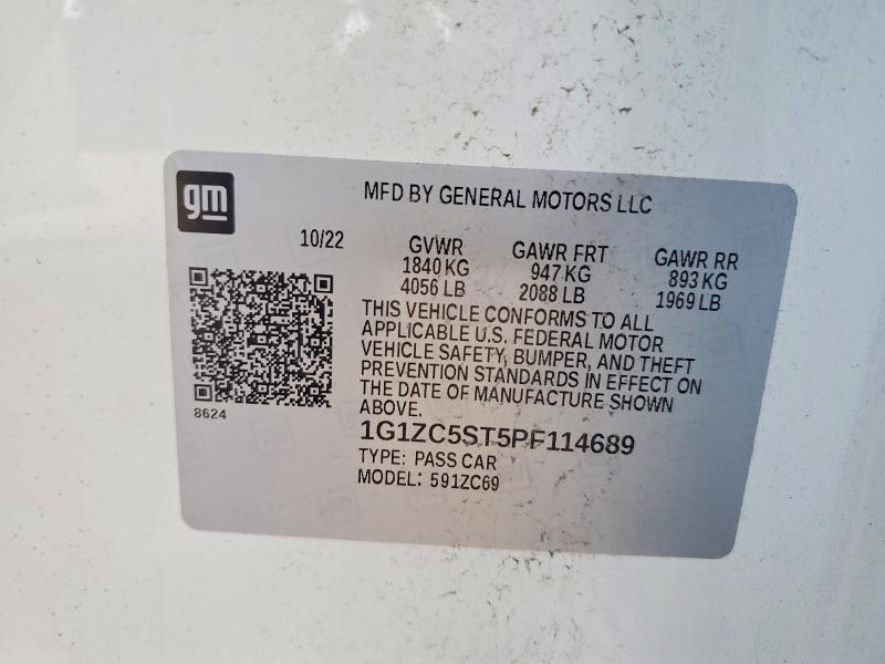 Продаж на аукціоні авто 2023 Chevrolet Malibu, vin: 1G1ZC5ST5PF114689, номер лоту: 62479586