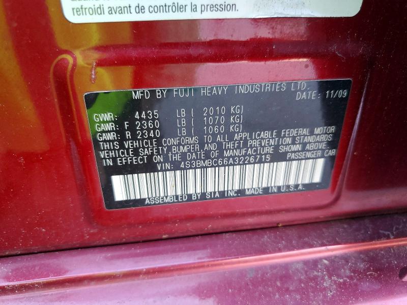 Aukcja sprzedaży 2010 Subaru Legacy, vin: 4S3BMBC66A3226715, numer aukcji: 60921146