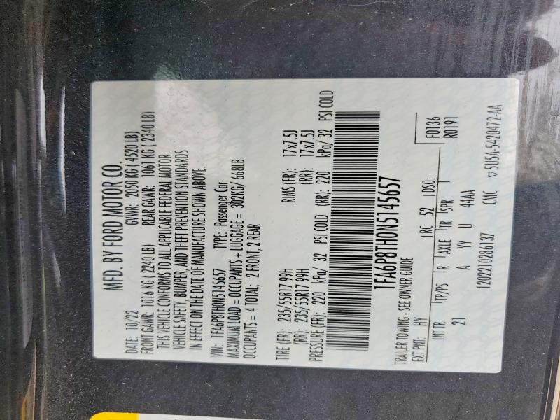 Продажа на аукционе авто 2022 Ford Mustang, vin: 1FA6P8TH0N5145657, номер лота: 60854316