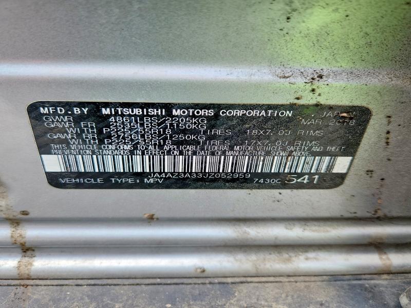 Продаж на аукціоні авто 2018 Mitsubishi Outlander, vin: JA4AZ3A33JZ052959, номер лоту: 59860976