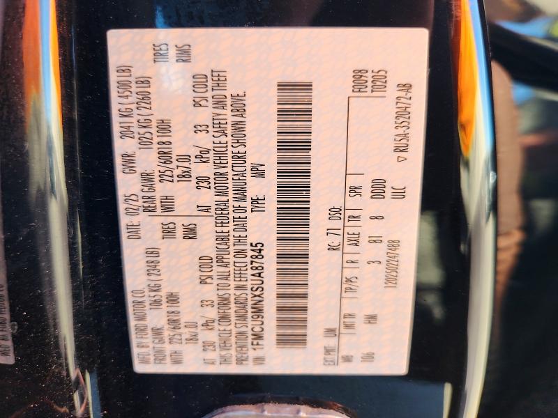 2025 Ford Escape მანქანა იყიდება აუქციონზე, vin: 1FMCU9MNXSUA87845, აუქციონის ნომერი: 62497096