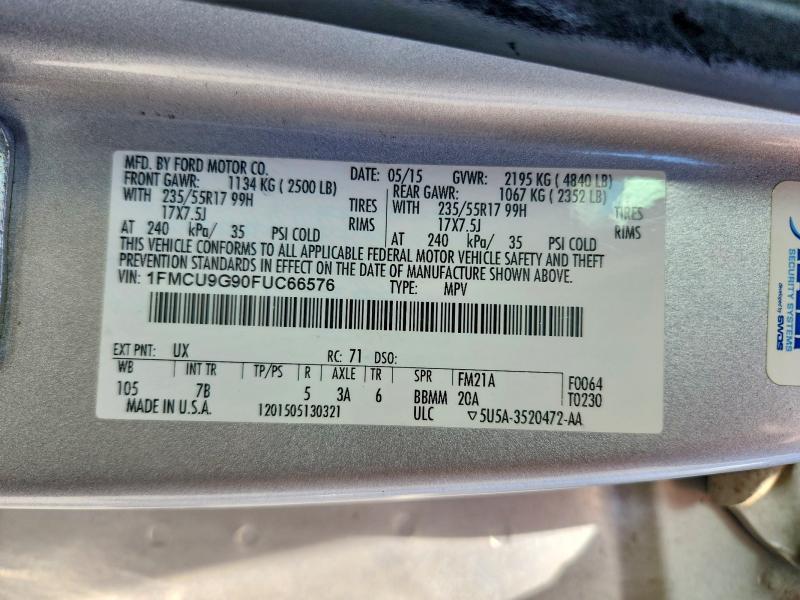 Продаж на аукціоні авто 2015 Ford Escape, vin: 1FMCU9G90FUC66576, номер лоту: 60229046