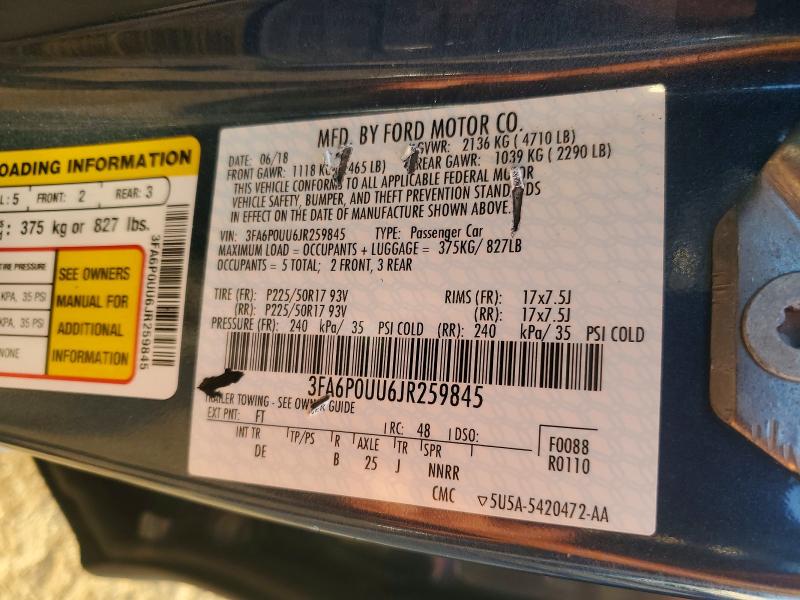 Продаж на аукціоні авто 2018 Ford Fusion, vin: 3FA6P0UU6JR259845, номер лоту: 59336936