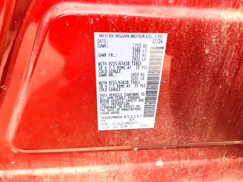 2017 Nissan Pathfinder მანქანა იყიდება აუქციონზე, vin: 5N1DR2MN0HC651157, აუქციონის ნომერი: 61287116