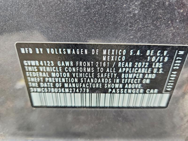Aukcja sprzedaży 2019 Volkswagen Jetta, vin: 3VWC57BU3KM274779, numer aukcji: 85965635