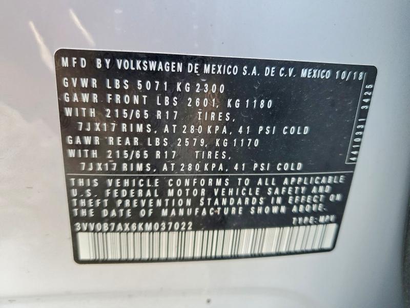 Aukcja sprzedaży 2019 Volkswagen Tiguan, vin: 3VV0B7AX6KM037022, numer aukcji: 61066816
