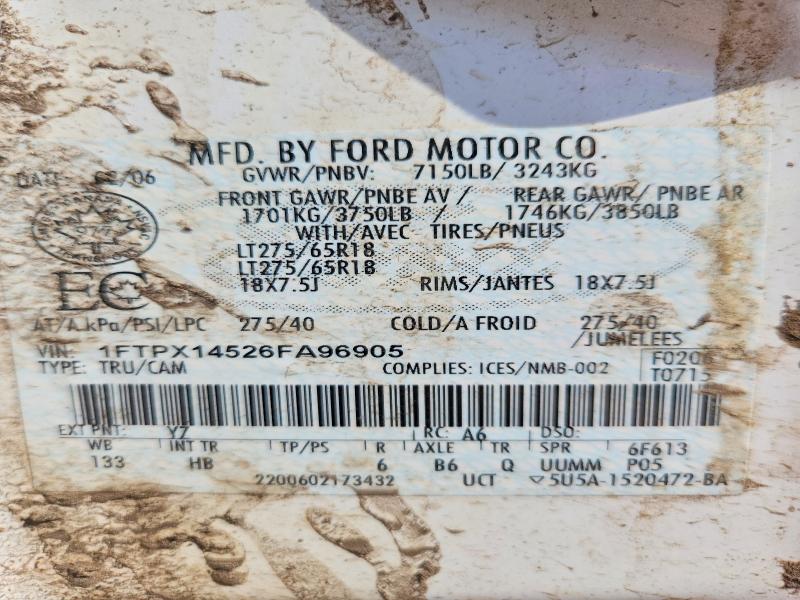 Продаж на аукціоні авто 2006 Ford F150, vin: 1FTPX14526FA96905, номер лоту: 62787546