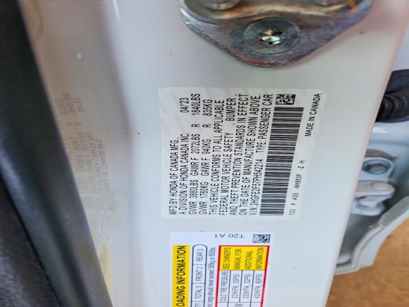 Продажа на аукционе авто 2023 Honda Civic, vin: 2HGFE2F57PH542214, номер лота: 62489406