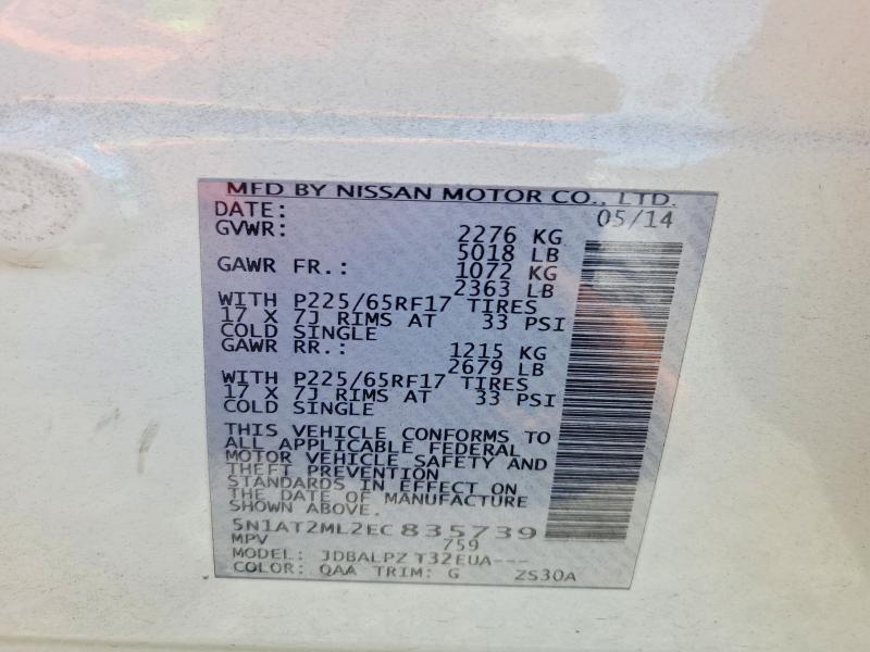 Aukcja sprzedaży 2014 Nissan Rogue, vin: 5N1AT2ML2EC835739, numer aukcji: 62703476