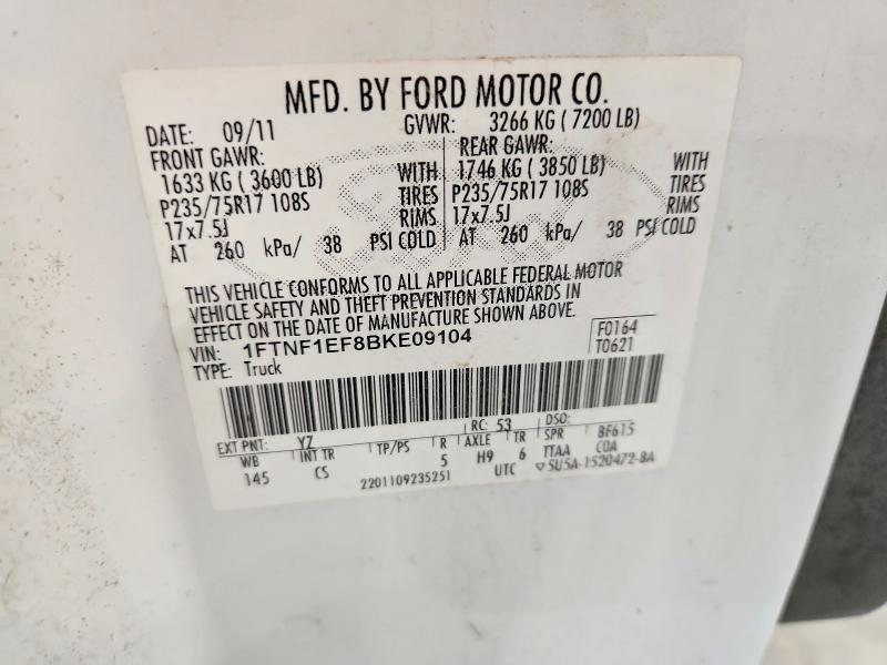 2011 Ford F150 მანქანა იყიდება აუქციონზე, vin: 1FTNF1EF8BKE09104, აუქციონის ნომერი: 61750666