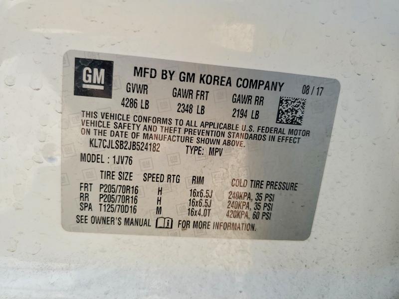 60521446 :رقم المزاد ، KL7CJLSB2JB524182 vin ، 2018 Chevrolet Trax مزاد بيع