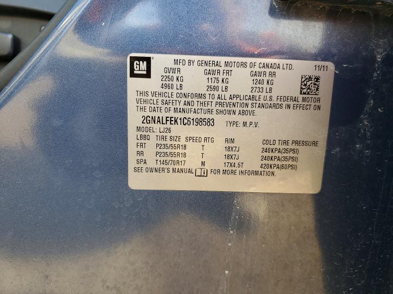 Aukcja sprzedaży 2012 Chevrolet Equinox, vin: 2GNALFEK1C6198583, numer aukcji: 60445186