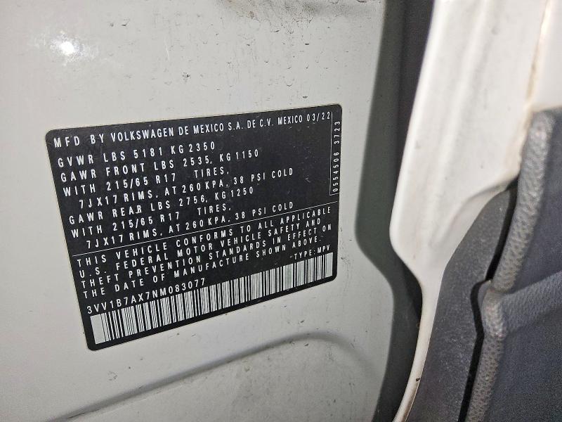 62489486 :رقم المزاد ، 3VV1B7AX7NM083077 vin ، 2022 Volkswagen Tiguan مزاد بيع