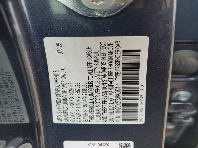 Продаж на аукціоні авто 2025 Honda Accord, vin: 1HGCY2F83SA063414, номер лоту: 60263576