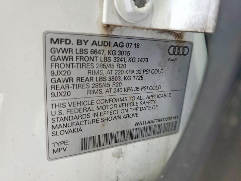Продаж на аукціоні авто 2019 Audi Q7, vin: WA1LAAF78KD000161, номер лоту: 61955976
