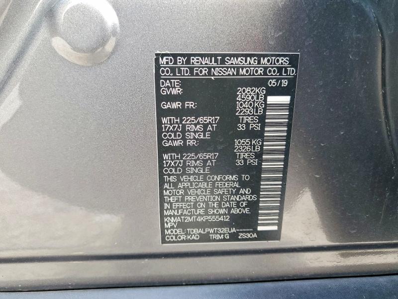 Aukcja sprzedaży 2019 Nissan Rogue, vin: KNMAT2MT4KP555412, numer aukcji: 62526866