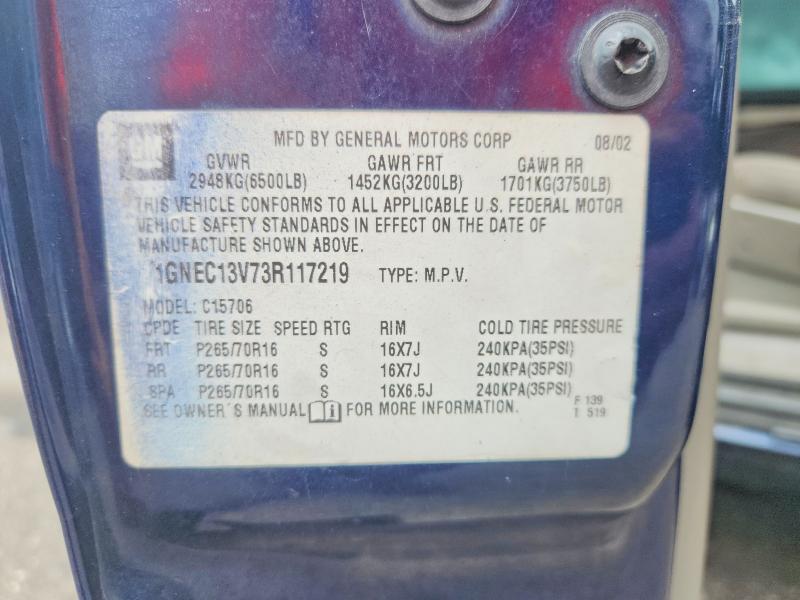 61407706 :رقم المزاد ، 1GNEC13V73R117219 vin ، 2003 Chevrolet Tahoe مزاد بيع
