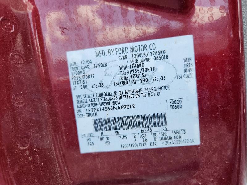 Продаж на аукціоні авто 2005 Ford F150, vin: 1FTPX14565NA69212, номер лоту: 62036646