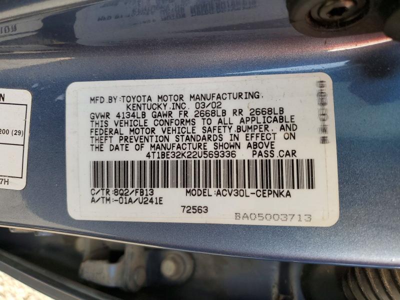 Aukcja sprzedaży 2002 Toyota Camry, vin: 4T1BE32K22U569336, numer aukcji: 59539456