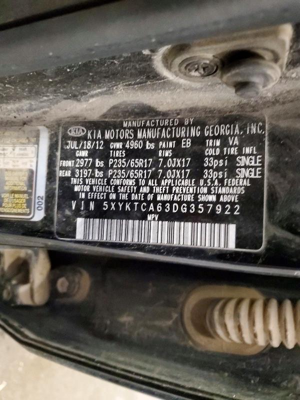 Aukcja sprzedaży 2013 Kia Sorento, vin: 5XYKTCA63DG357922, numer aukcji: 62501376