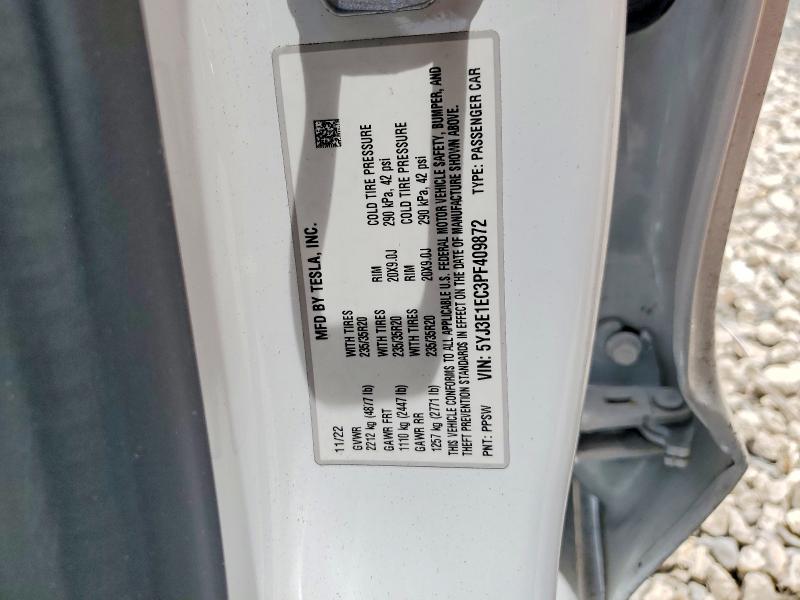 2023 Tesla Model 3 მანქანა იყიდება აუქციონზე, vin: 5YJ3E1EC3PF409872, აუქციონის ნომერი: 63187576