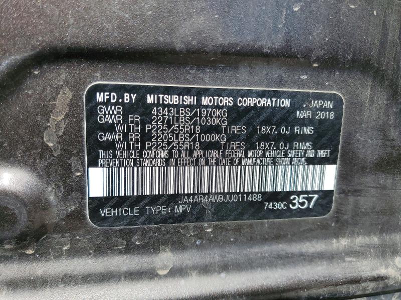 2018 Mitsubishi Outlander Sport მანქანა იყიდება აუქციონზე, vin: JA4AR4AW9JU011488, აუქციონის ნომერი: 62512186