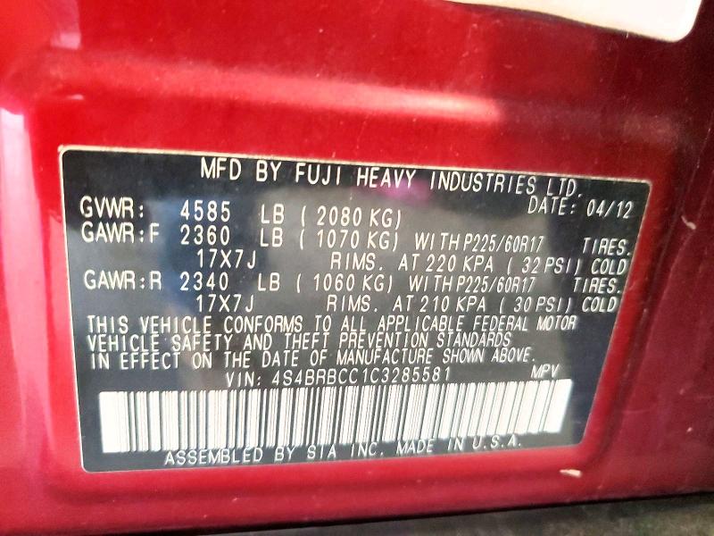 63220846 :رقم المزاد ، 4S4BRBCC1C3285581 vin ، 2012 Subaru Outback مزاد بيع