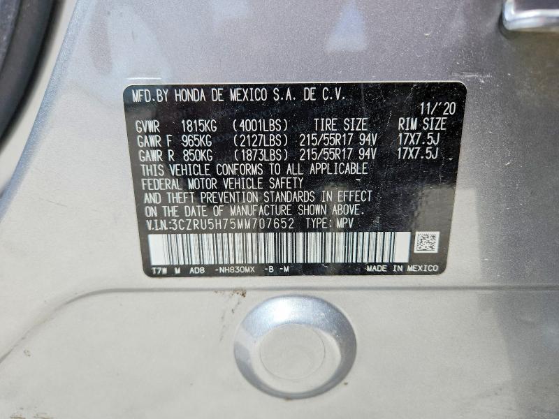 Auction sale of the 2021 Honda Hr-v, vin: 3CZRU5H75MM707652, lot number: 59970476