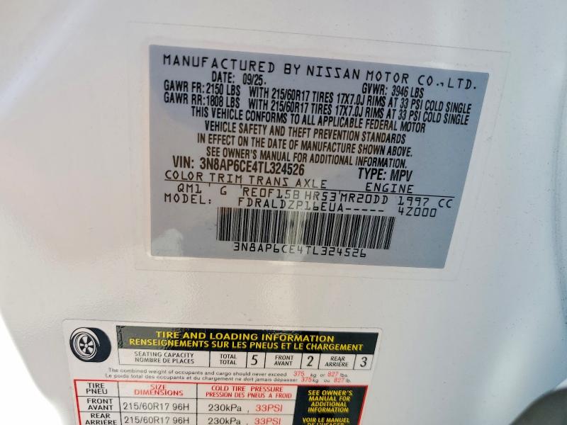 62452176 :رقم المزاد ، 3N8AP6CE4TL324526 vin ، 2026 Nissan Kicks مزاد بيع