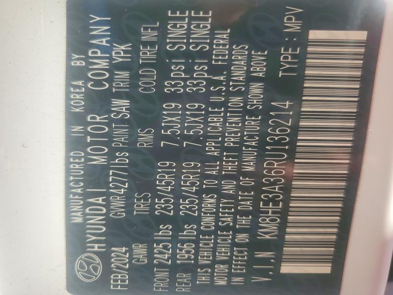 61935426 :رقم المزاد ، KM8HE3A36RU136214 vin ، 2024 Hyundai Kona مزاد بيع