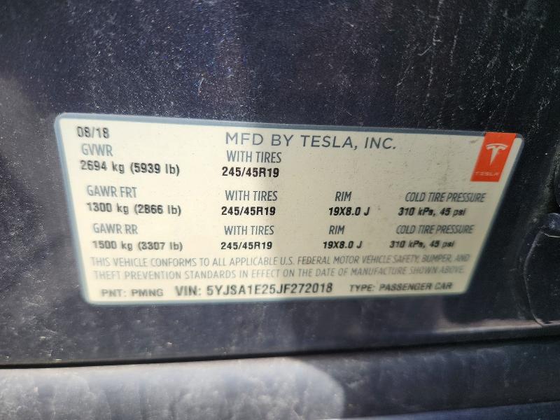 Продажа на аукционе авто 2018 Tesla Model S, vin: 5YJSA1E25JF272018, номер лота: 59189106