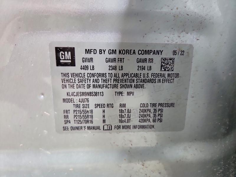 60569096 :رقم المزاد ، KL4CJESM9NB538113 vin ، 2022 Buick Encore مزاد بيع